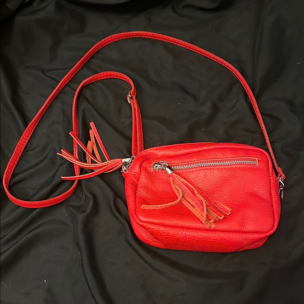 Isabella Rhea Red Leather Crossbody Bag with Tassels